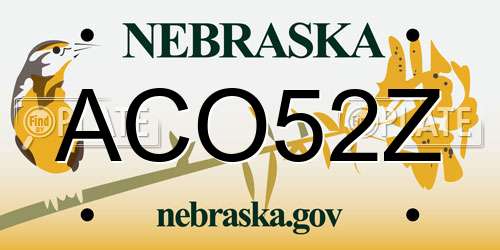 ACO52Z Nebraska License Plate