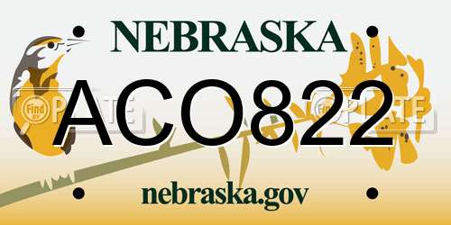 ACO822 Nebraska License Plate