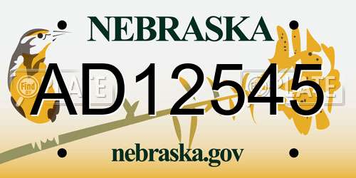 AD12545 Nebraska License Plate