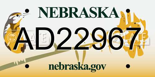 AD22967 Nebraska License Plate
