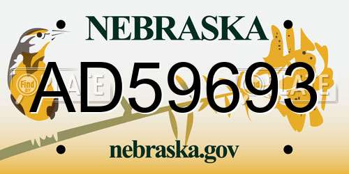 AD59693 Nebraska License Plate