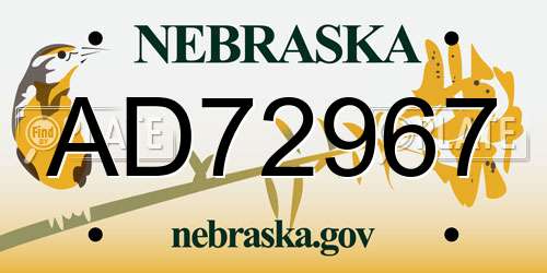 AD72967 Nebraska License Plate