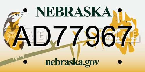 AD77967 Nebraska License Plate