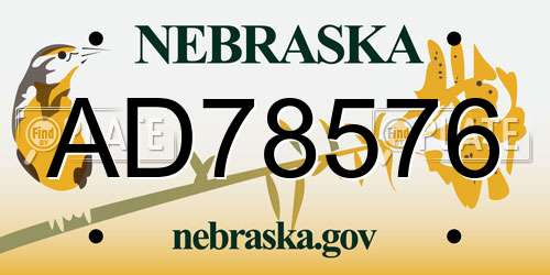 AD78576 Nebraska License Plate