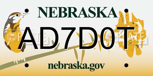 AD7D0T Nebraska License Plate