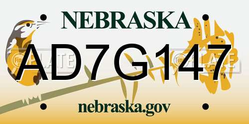 AD7G147 Nebraska License Plate