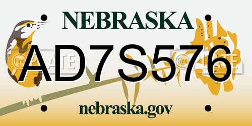 AD7S576 Nebraska License Plate
