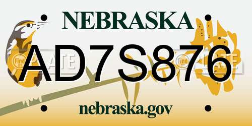 AD7S876 Nebraska License Plate