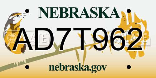 AD7T962 Nebraska License Plate