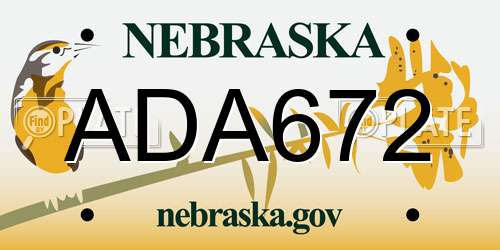 ADA672 Nebraska License Plate