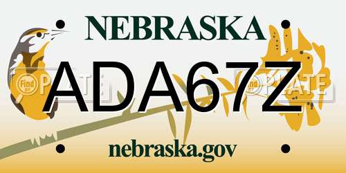 ADA67Z Nebraska License Plate