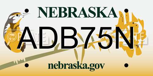ADB75N Nebraska License Plate