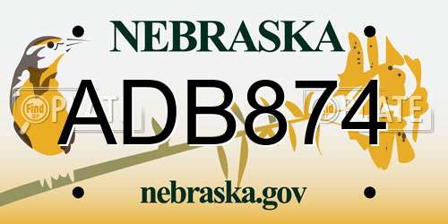 ADB874 Nebraska License Plate