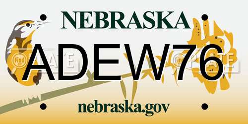 ADEW76 Nebraska License Plate