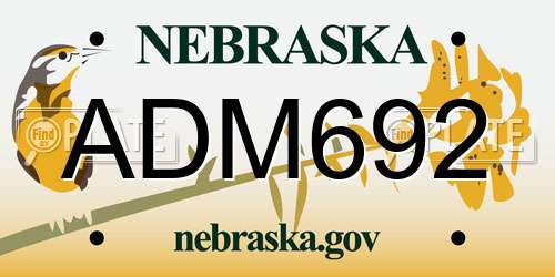 ADM692 Nebraska License Plate