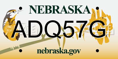 ADQ57G Nebraska License Plate