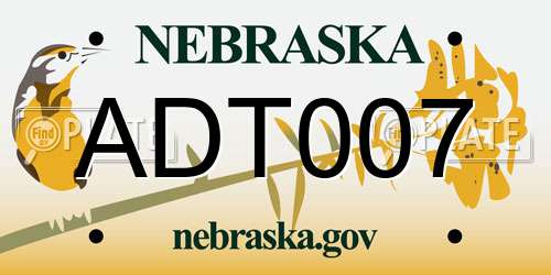 ADT007 Nebraska License Plate
