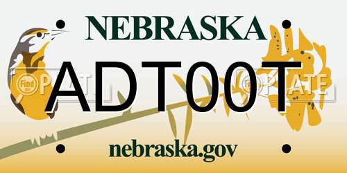 ADT00T Nebraska License Plate