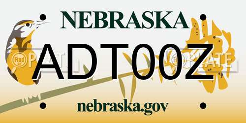 ADT00Z Nebraska License Plate