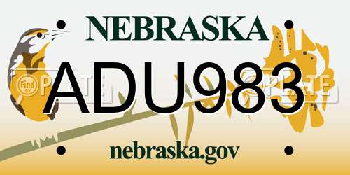 ADU983 Nebraska License Plate