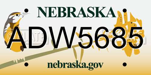 ADW5685 Nebraska License Plate