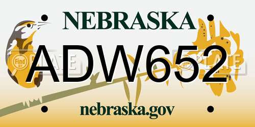 ADW652 Nebraska License Plate