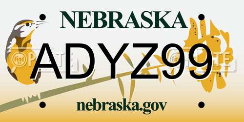 ADYZ99 Nebraska License Plate