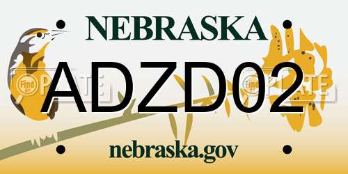 ADZD02 Nebraska License Plate