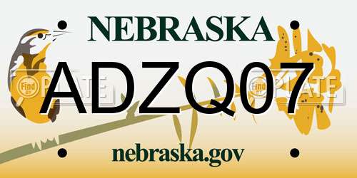 ADZQ07 Nebraska License Plate