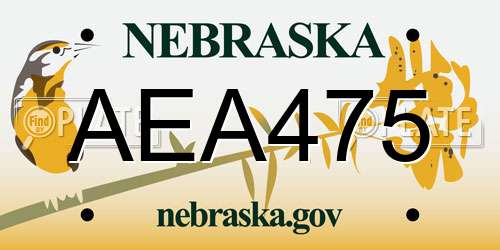 AEA475 Nebraska License Plate