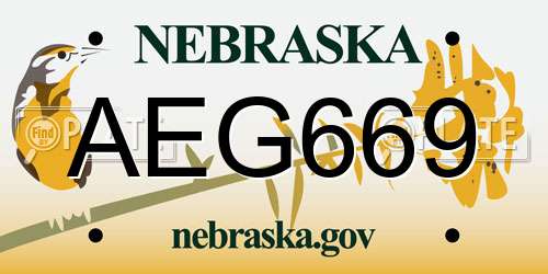 AEG669 Nebraska License Plate