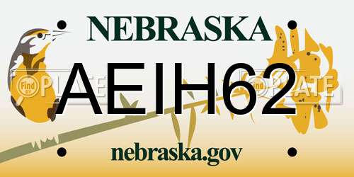 AEIH62 Nebraska License Plate