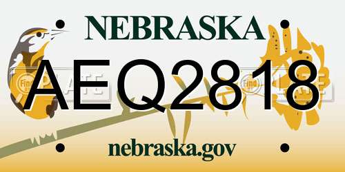 AEQ2818 Nebraska License Plate