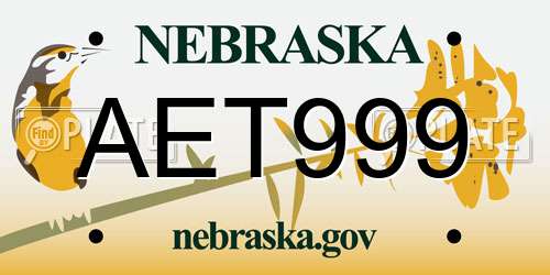 AET999 Nebraska License Plate