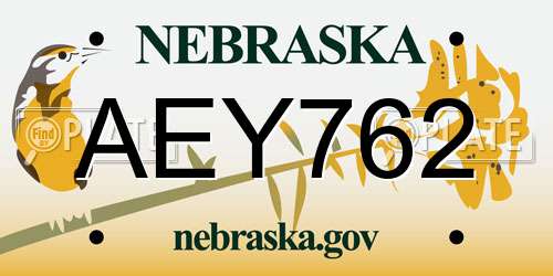 AEY762 Nebraska License Plate