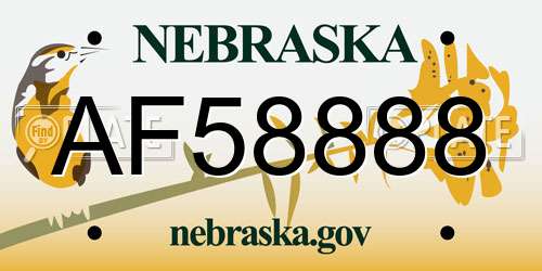 AF58888 Nebraska License Plate