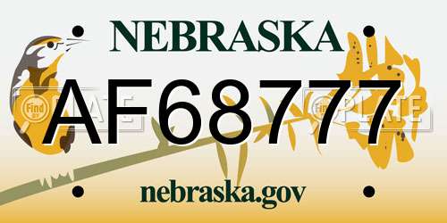 AF68777 Nebraska License Plate