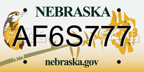 AF6S777 Nebraska License Plate