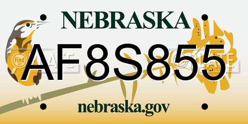 AF8S855 Nebraska License Plate