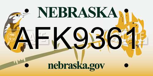 AFK9361 Nebraska License Plate