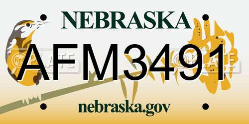AFM3491 Nebraska License Plate