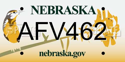 AFV462 Nebraska License Plate
