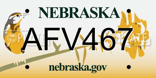 AFV467 Nebraska License Plate