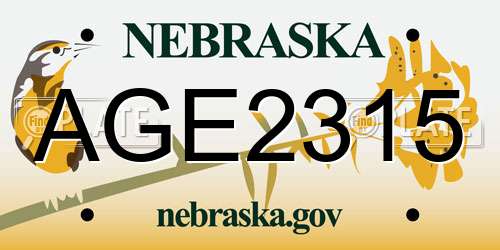 AGE2315 Nebraska License Plate