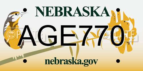 AGE770 Nebraska License Plate