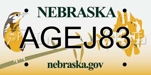 AGEJ83 Nebraska License Plate