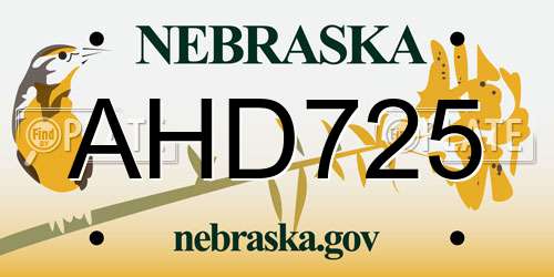AHD725 Nebraska License Plate