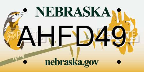 AHFD49 Nebraska License Plate
