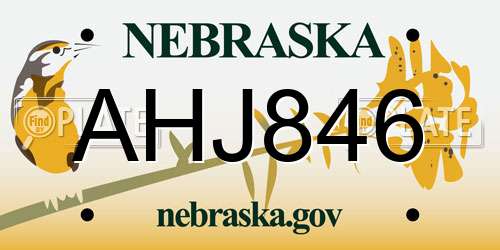 AHJ846 Nebraska License Plate