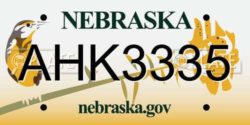AHK3335 Nebraska License Plate